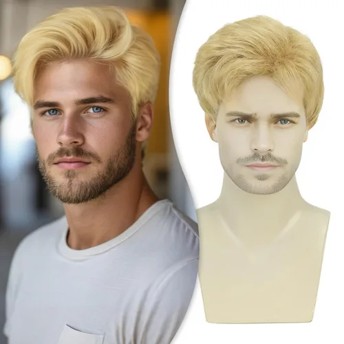 Miniatura 25 de Creamily Peluca corta marrón para hombre, pelucas rizadas en capas, naturales, esponjosas, sintéticas, resistentes al calor, disfraz de Halloween