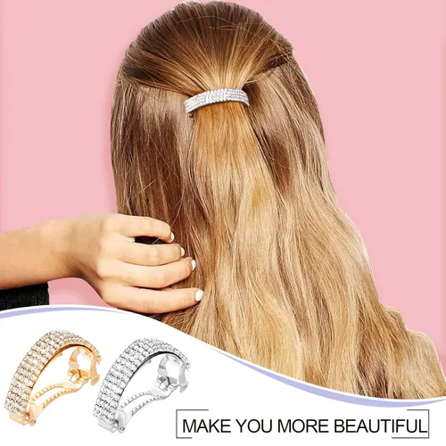 Miniatura 6 de HINZIC 4 pinzas para el cabello con diamantes de imitación de 2 pulgadas, color plateado y dorado, pasadores de primavera con cristales brillantes