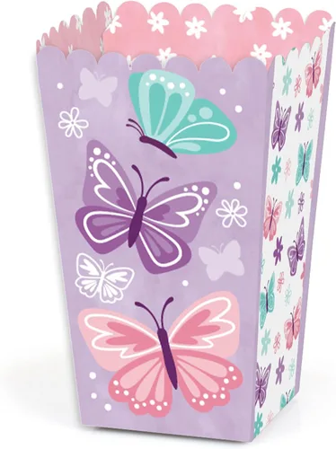 Big Dot of Happiness Beautiful Butterfly - Cajas de palomitas de maíz con diseño floral para baby shower o cumpleaños, juego de 12