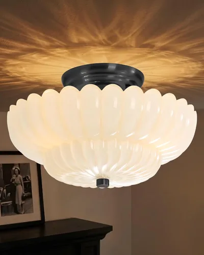 Miniatura 19 de Luces de Techo Semiempotradas Lámpara de Techo de Cristal Marrón Candelabros Base Negra Iluminación Moderna Accesorio de Luz Adecuado para Sala