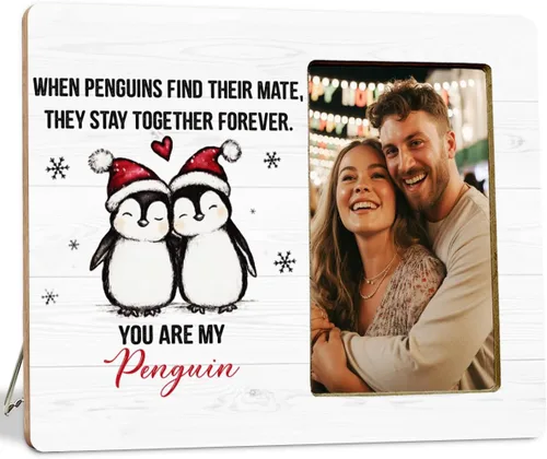 Miniatura 10 de Marco de Fotos de Regalos de Pingüino para Parejas Recién Casados Novios, Marco de Fotos de Regalos para Parejas para Aniversario y Compromiso
