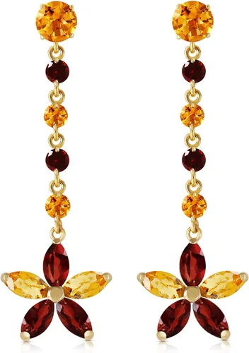 Miniatura 3 de Galaxy Gold GG Pendientes de granate citrino Stardrop de oro macizo de 14 k de 4.8 CTW, Metal Gema, Citrino