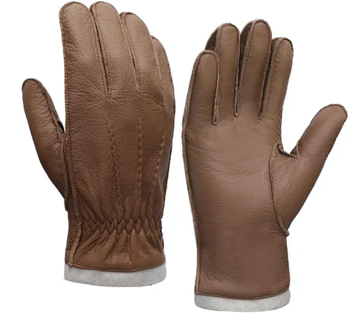 Miniatura 9 de MGGMOKAY Guantes de cuero para hombre, guantes de piel de ciervo suave con forro de cachemira