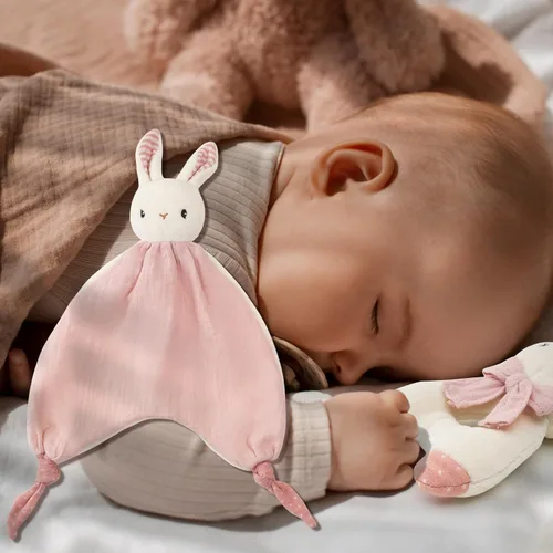 Miniatura 7 de Juguetes de peluche de algodón orgánico para bebé, tela de peluche y anillo de agarre de mano, sonajeros, juego de juguetes de peluche para recién