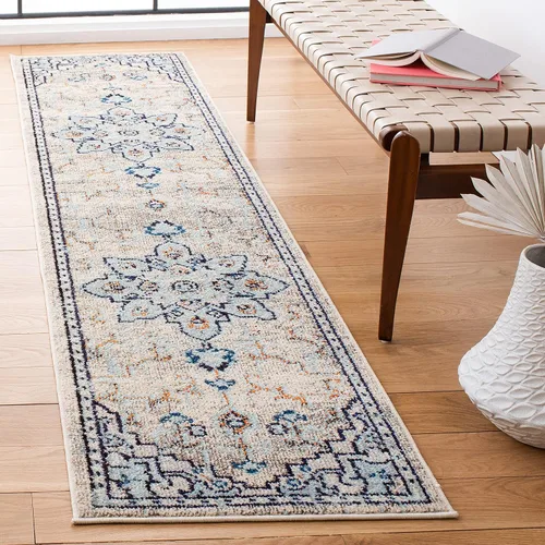 Miniatura 64 de Safavieh Madison Collection (MAD473M) Tapete redondo de 4 pies, azul y azul claro, diseño chic y bohemio desgastado de medallón, no pierde fibras