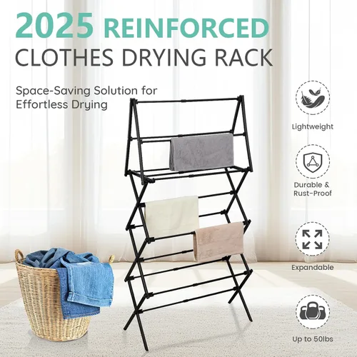 Miniatura 2 de ZOES HOMEWARE Escurridor de ropa plegable de 4 niveles Estante de secado de ropa plegable Estante de secado de ropa plegable para lavandería