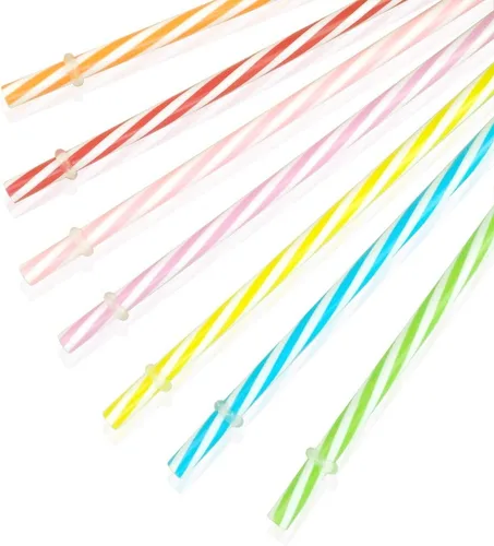 Miniatura 3 de 100 popotes reutilizables de plástico duro. Sin BPA, pajitas de 9 pulgadas de largo a rayas, diámetro exterior de 0.28 pulgadas
