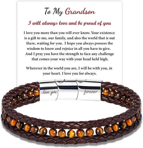To My Boyfriend/Son/Grandson/Father/Husband Black Onyx Tiger Eye Blue Sodalite Leather Bracelets Jewelry For Men, Birthday Anniversary Valentines