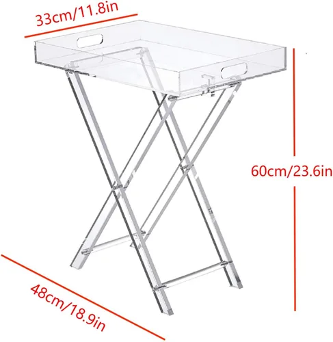Miniatura 2 de Mesa plegable de acrílico, mesa auxiliar auxiliar de acrílico transparente, mesa de servicio portátil, mesa de centro cuadrada moderna para espacios