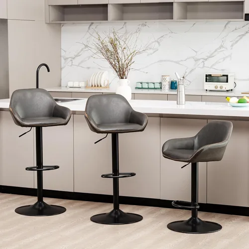 Miniatura 22 de Glitzhome Taburete de bar giratorio, taburetes de bar ajustables con soporte trasero y reposapiés, silla de bar tapizada de piel sintética