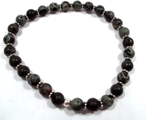 Miniatura 4 de 7 Inch Cameo Jasper with Sterling Silver Spacers Stretch Bracelet
