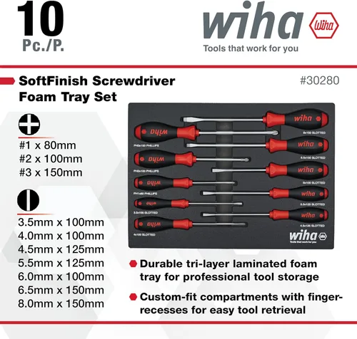 Miniatura 7 de Wiha 30280 - Juego de 10 bandejas para destornilladores con agarre acolchado SoftFinish