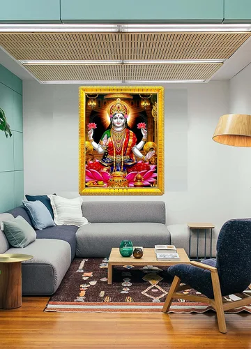 Miniatura 3 de zig zag Goddess Maa Lakshmi Devi - Marco de fotos grande para pared, mesa/Pooja, tamaño de habitación, marco de fotos grande