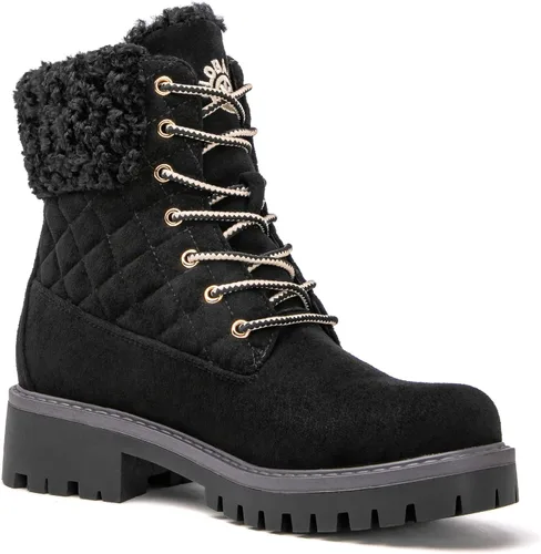 Miniatura 3 de GLOBALWIN Botas de tobillo acolchadas para mujer, botas de combate de moda, con cordones, tacón bajo, botines de piel cálida para mujer