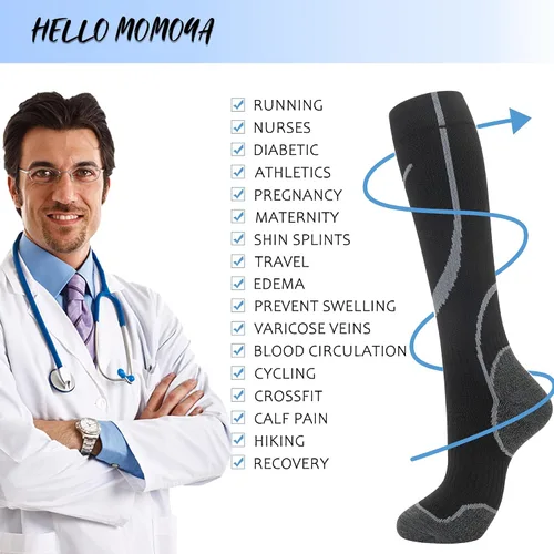 Miniatura 5 de hello momoya Calcetines de compresión para mujeres y hombres, calcetines de apoyo hasta la rodilla, enfermeras, embarazo, correr, volar, deportes