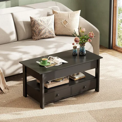 Miniatura 8 de WLIVE Mesa de Centro, Mesa de Centro con Tapa Elevable con 2 Cajones, Gran Almacenamiento y Estante Abierto, Tapa de Mesa Elevable para Sala de Negro