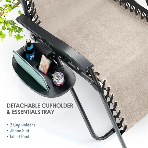 Miniatura 5 de Nestl Zero Gravity - Juego de 2 sillas de patio al aire libre con almohadas y bandejas portavasos, silla de campamento reclinable de malla de acero