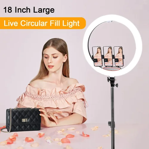 Miniatura 4 de Anillo de luz de 18 pulgadas con soporte de trípode, luz circular LED regulable de 58 W 5500 K para TikTok/Live Stream/Maquillaje/YouTube con bolsa