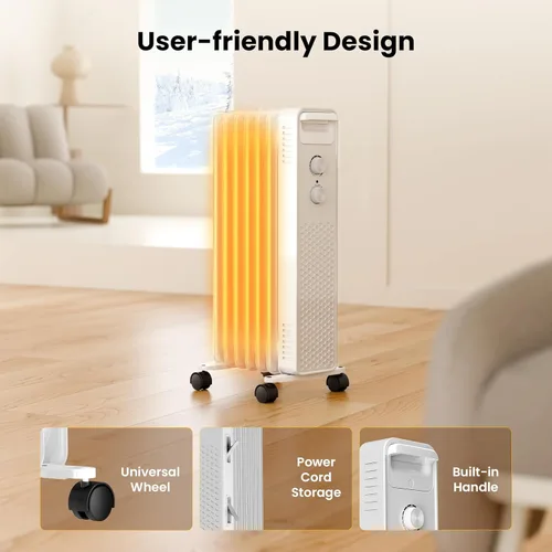 Miniatura 7 de Calentador de radiador eléctrico portátil, calentadores de espacio llenos de aceite con 3 ajustes de calor, termostato ajustable, protección contra