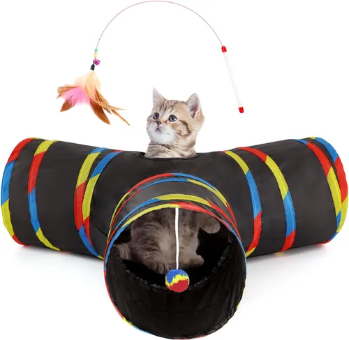 Miniatura 22 de Tempcore Túnel para gatos con tubo de juguete, túneles plegables de 3 vías para gatos, túneles para mascotas aburridas con agujero y pelota, juguete