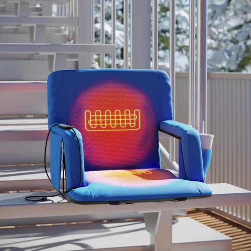 Miniatura 6 de Flash Furniture Asiento para estadio Malta con respaldo y asiento calefactados, 6 posiciones reclinables, silla portátil con correas de mochila, Azul