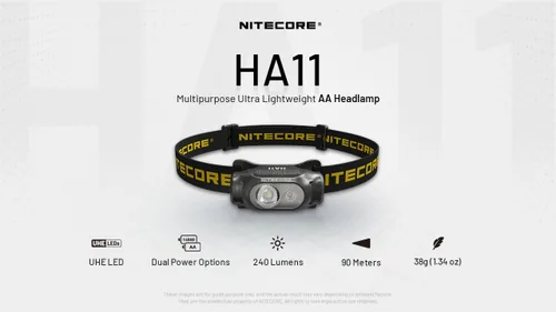Miniatura 2 de Nitecore HA11 - Linterna frontal de campamento, 240 lúmenes, ultra ligera, utiliza 1 batería AA con clip multiusos (diadema de correa)