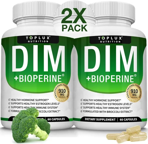 Toplux Dim Supplement 910 mg Plus BioPerine Complex - Diindolilmetano para hombres y mujeres, 60 cápsulas Dos
