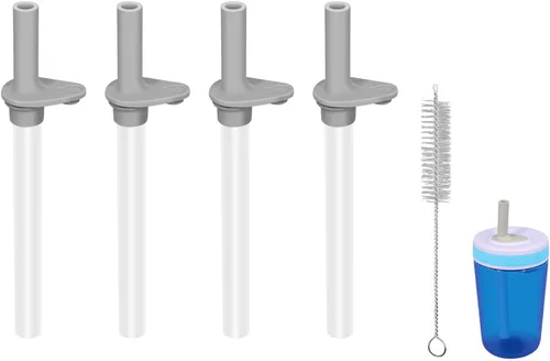 Pajitas de repuesto compatibles con botella de agua Zak de 15 onzas, popote reutilizable con cepillo de limpieza (gris, paquete de 4)