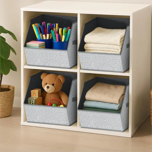 Miniatura 8 de Homsorout Cubos grandes de almacenamiento para armario, con doble asa para ropa, toallas, juguetes, organizadores de estantes para dormitorio