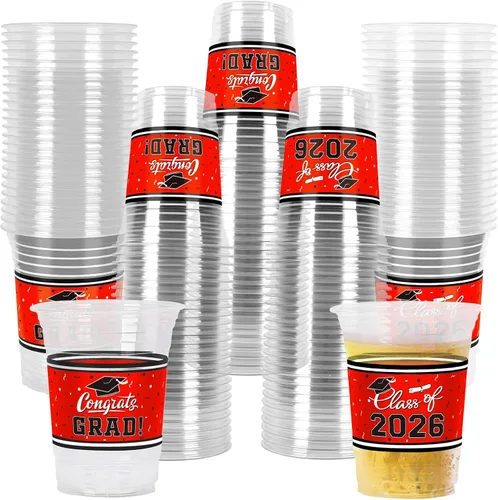 Miniatura 9 de Gatherfun Celebración de la clase de 2026 – 100 vasos de plástico de graduación granate de 16 onzas para vasos resistentes y duraderos para fiestas