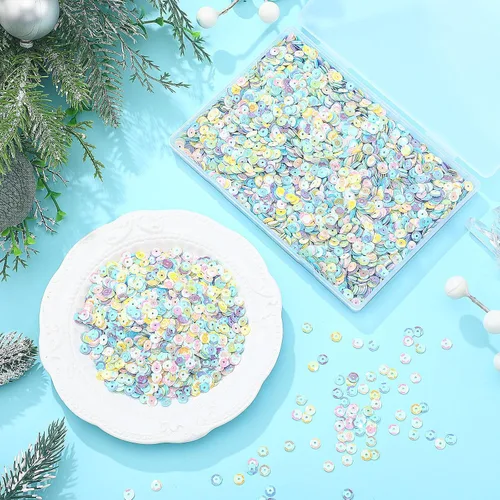 Dingion 40000 piezas de lentejuelas a granel para manualidades navideñas de 6 mm, lentejuelas sueltas DIY para hacer joyas y manualidades con caja