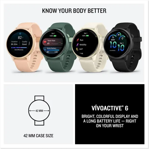 Miniatura 8 de Garmin 010-02985-02 VIVOACTIVE 6 Reloj inteligente GPS de salud y fitness, color verde jaspe con banda de silicona con base de carga, cargador USB