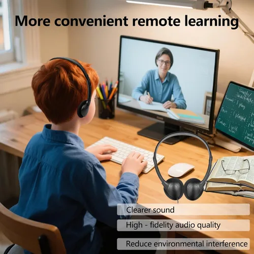 Miniatura 6 de Paquete de 20 auriculares USB C a granel para aula, escuela, niños, auriculares USB tipo C con cable para estudiantes y niños, compatible con Negro