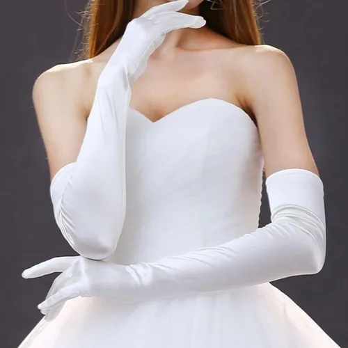 Miniatura 17 de DreamHigh Manoplas de dedo para mujer de 22 pulgadas sobre el codo, guantes largos de noche negro/blanco
