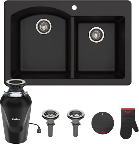 Miniatura 27 de Kraus Forteza - Fregadero de cocina de doble seno 50/50 de granito de instalación empotrada/sobre encimera, 33 pulgadas, color negro (KGD-52BLACK)