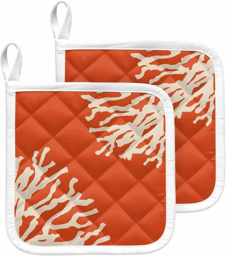Juego de 2 soportes para ollas de coral oceánico para cocina, platos para horno, almohadillas a prueba de calor con lazo para colgar, agarraderas de