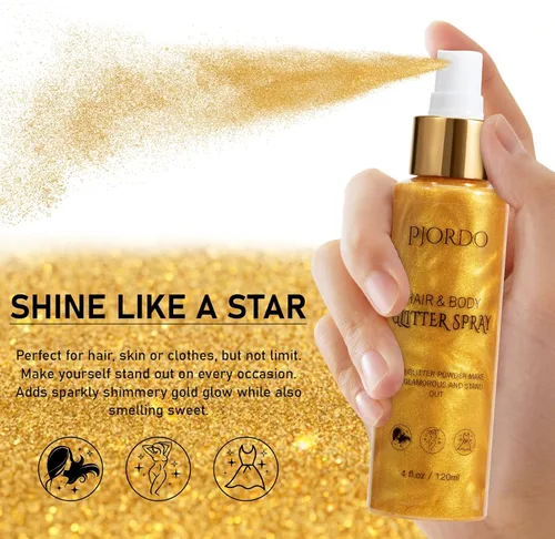 Miniatura 2 de Pjordo Spray de purpurina corporal, spray brillante, purpurina dorada para cabello y cuerpo, spray para el cabello con purpurina, aerosol para Dorado
