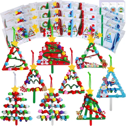 Winlyn 27 juegos de manualidades de Navidad, manualidades de invierno, palillos de paleta, adornos de árbol de Navidad, juegos de arte, palos de