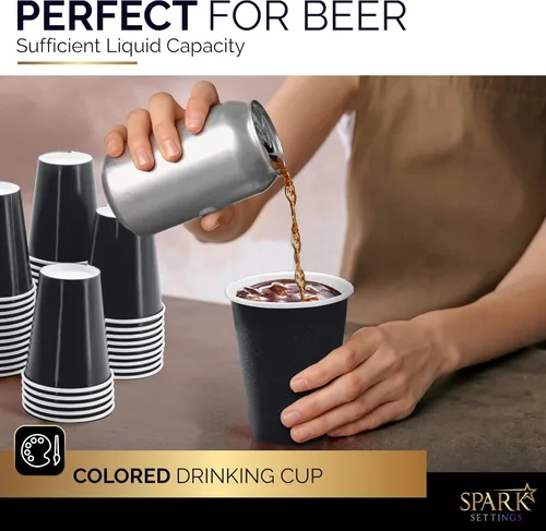 Miniatura 4 de Vasos de papel desechables, 8 onzas, tazas de café de papel negro, tazas desechables de café fuertes y resistentes para fiestas, bodas, día
