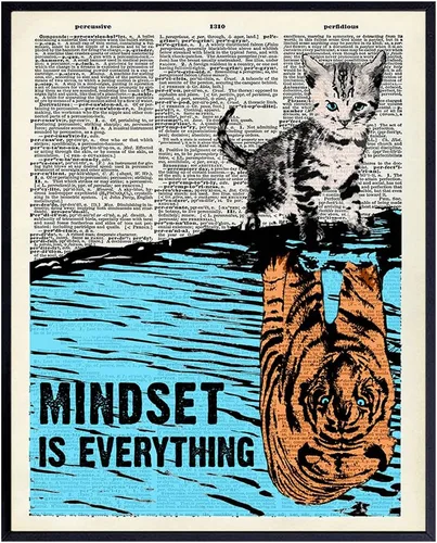 Mindset is Everything - Arte de pared para empresario, decoración de pared motivacional, decoración de gato, regalos de gato, carteles inspiradores,