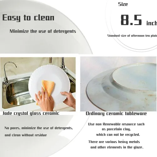 Miniatura 8 de Amazon - Platos de cena blancos de 6 piezas de 8.5 pulgadas, platos redondos ligeros, Simply plato de postre, vidrio de triple capa y resistente a