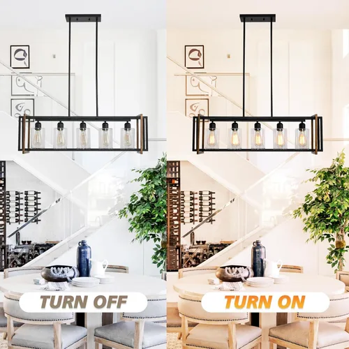 Miniatura 4 de Lámpara de comedor, lámparas negras de 5 luces para comedor, iluminación de isla de cocina de granja, luces colgantes para isla de cocina, lámpara