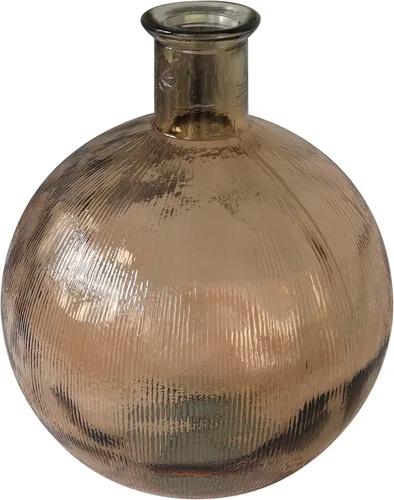 Deco 79 Jarrón decorativo de vidrio reciclado hecho a mano, cuello de botella español, jarrón de centro de mesa acanalado, florero para decoración