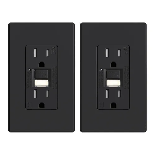 Miniatura 18 de ELEGRP Toma GFCI con luz nocturna, toma eléctrica GFI de autoprueba de 15 amperios, diseño más delgado, receptáculo GFCI resistente a manipulación