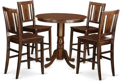 Miniatura 8 de East West Furniture JABU3-MAH-W Juego de mesa de comedor de 3 piezas de altura de mostrador contiene una mesa de cocina redonda con pedestal y 2