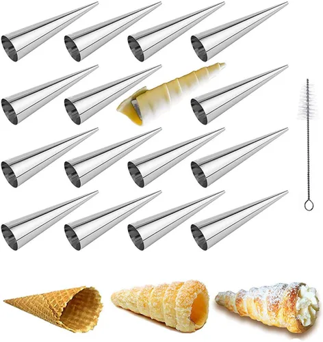 FantasyDay Moldes antiadherentes para cuerno de color crema, de acero inoxidable, 5 pulgadas, kit de tubos de cannoli de gran tamaño, paquete de 16