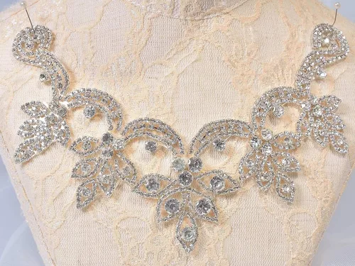 Miniatura 5 de Escote en V, apliques de cristal, apliques de hierro en diamantes, adornos brillantes para vestidos de novia, diadema de novia