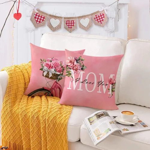 Miniatura 4 de Juego de 4 fundas de almohada para el Día de la Madre de 26 x 26 pulgadas, fundas de almohada de terciopelo para mamá, fundas de cojín florales