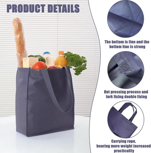 Miniatura 4 de 50 piezas de bolsas de compras reutilizables de tela no tejida, bolsas grandes plegables tipo tote con asas, bolsa de mano para comestibles a granel