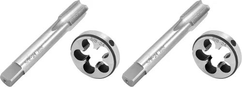 Miniatura 9 de QWORK 5/8 "-24 UNEF Juego de machos y troqueles, herramienta de rosca HSS para mano derecha Troquel redondo de acero de aleación de alta